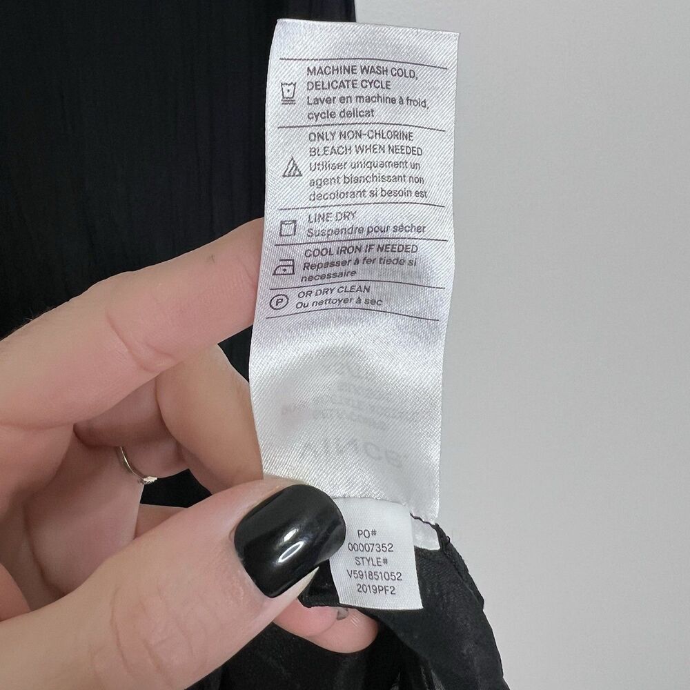 Vince Crushed Silk Black Midi Dress XS V Neck Pleated Minimalist Quiet Luxury - Picture 10 of 11